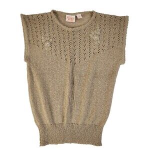 Vintage Country Craft Floral Pearl Women’s Beige Acrylic Sweater Medium #1417